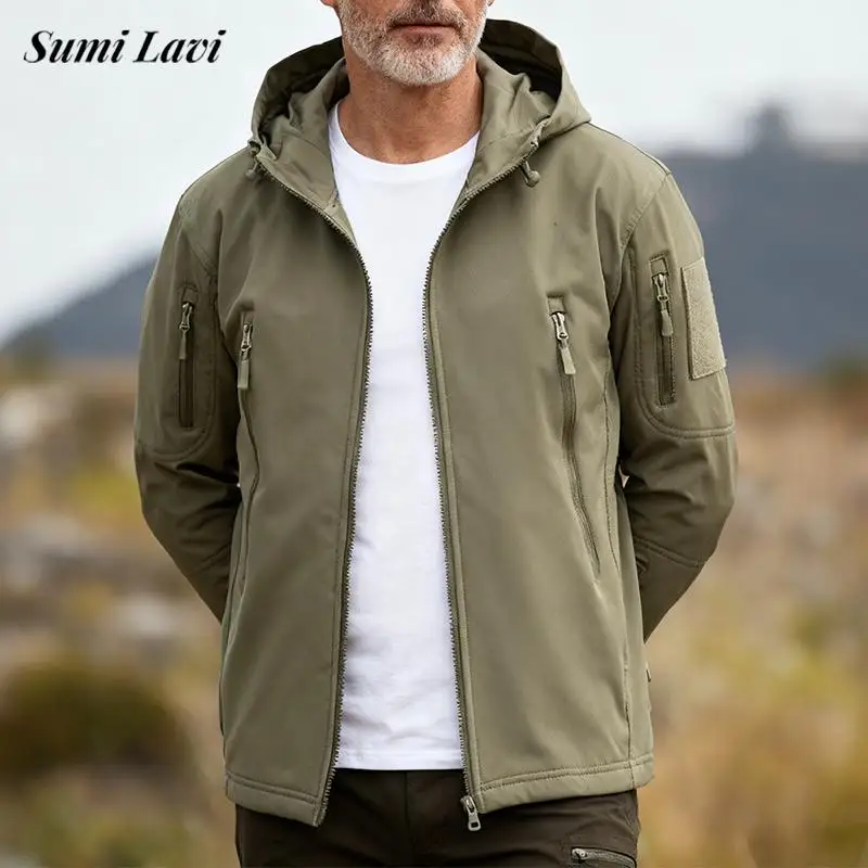 

Водонепроницаемая ветрозащитная уличная куртка для мужчин, осенне-зимняя новая повседневная однотонная куртка с капюшоном на молнии, мужская модная верхняя одежда