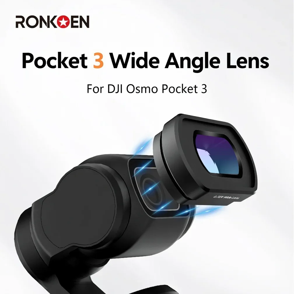 Ronkoen For DJI OSMO Pocket 3 Accessory 112°Wide Angle Lens 0.72X Magnification Magnetic Mounting Camera External Lens