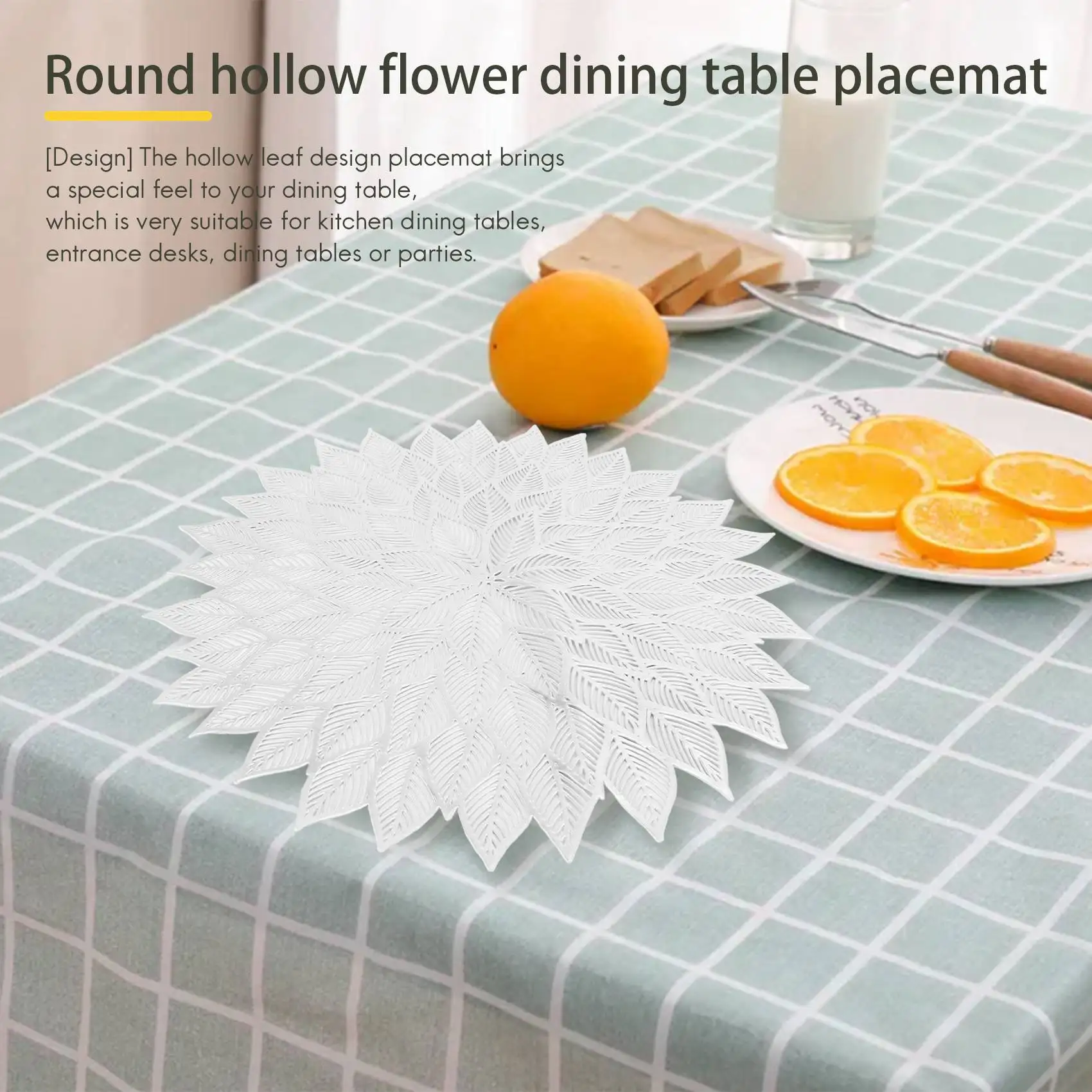 ABNL Placemats Set Of 6, Round Hollow Out Flowers Place Mats For Dining Table Pressed