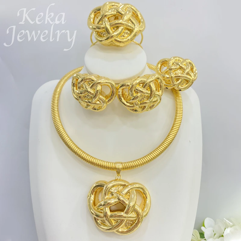 

African Fashion Big Jewelry Set for Women Dubai 18K Gold Plated Choker Earrings Bracelet Ring Nigeria Jewelry Gift Accessories