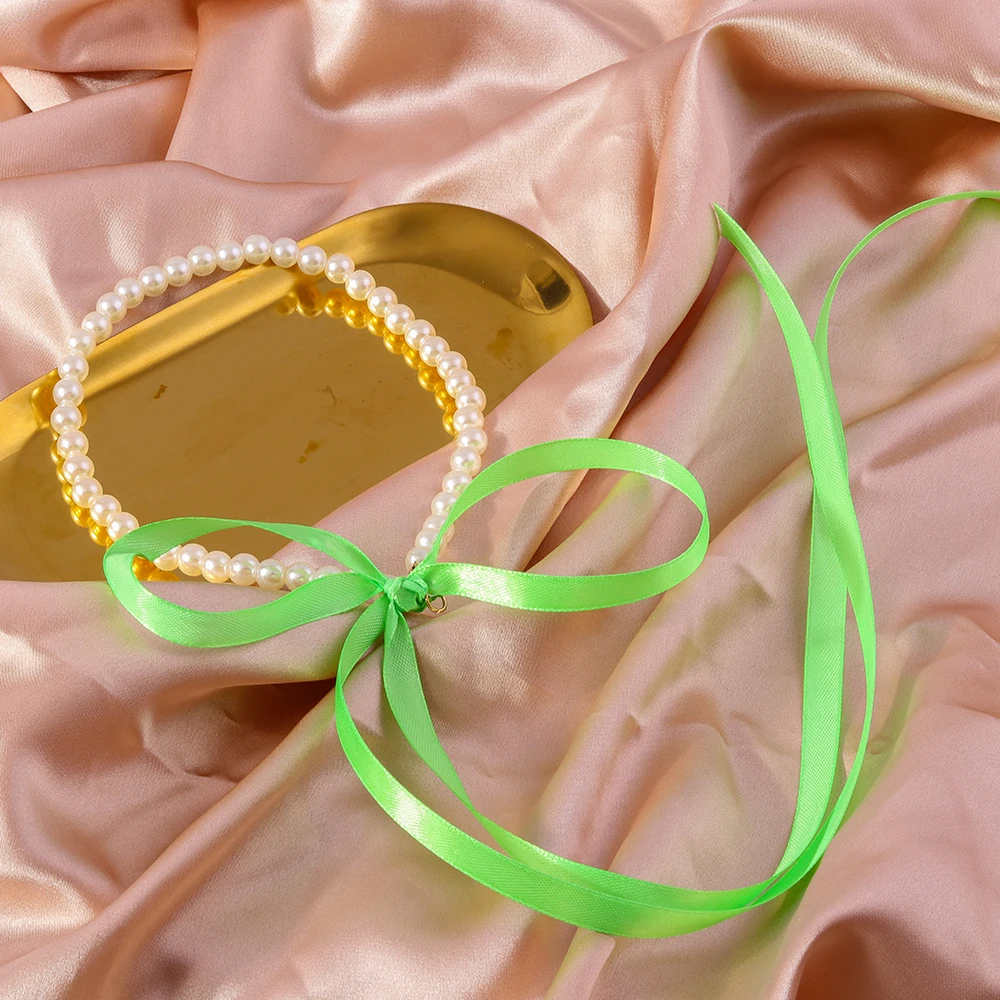 Aihua Koreanische Imitationsperlen-Halskette für Damen, Choker, modische schwarze Samt-Halskette mit verstellbarer Schleife, Hochzeitsschmuck, Geschenkidee – Detail 13
