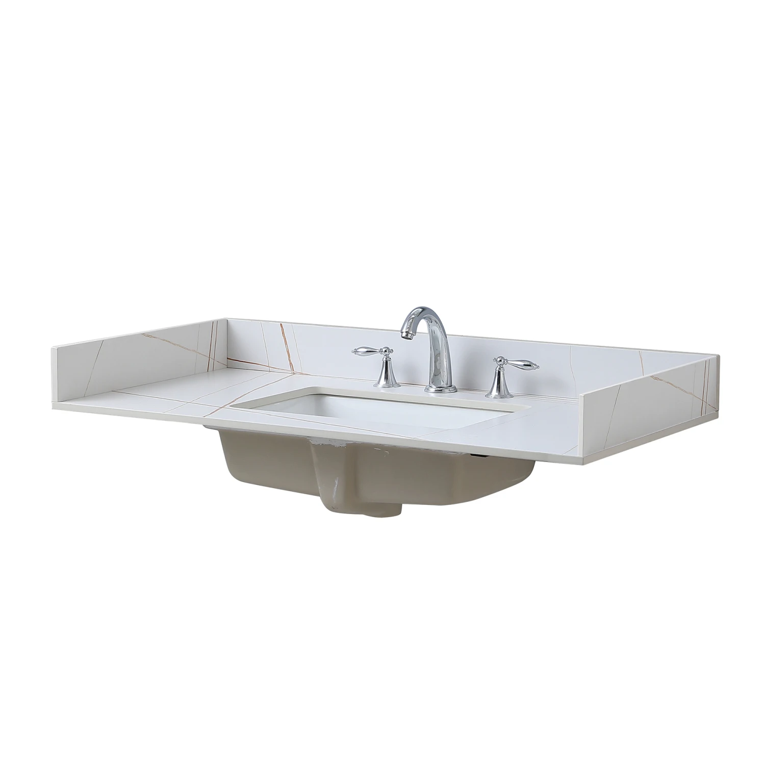 

Montary Sintered stone bathroom vanity top white gold side splash
