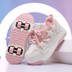 

Kids Two Wheels Roller Skating Shoes With Light Magic Stick Walking Shoes Detachable Wheels Roller Skate Shoes For Teenagers