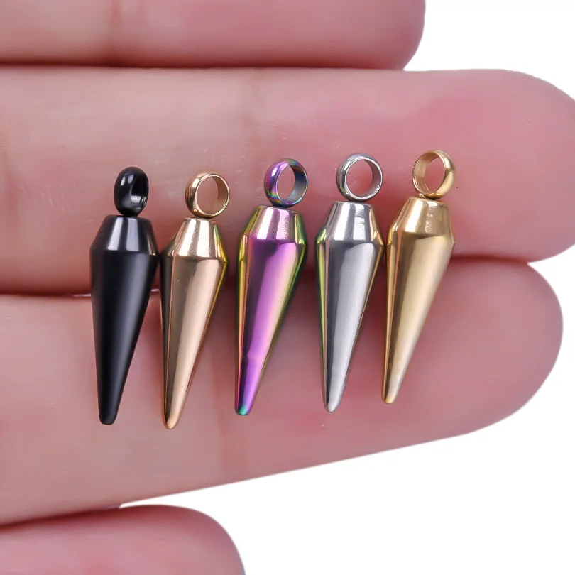 6Pcs/Lot Stainless Steel Hip Hop Bullet Spike Cone Charms Assorted  Harajuku Heart Marine Life Sea Shell Pendant Jewelry Bulk