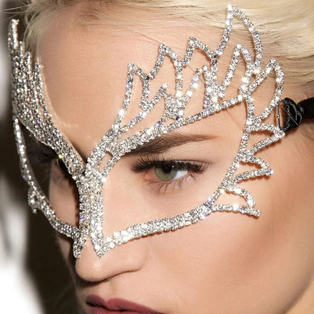 Przesadne Bling Rhinestone seksowna maska ręcznie robione damskie akcesoria imprezowa twarz kryształowe maska na przyjęcie balowe biżuteria maskowa