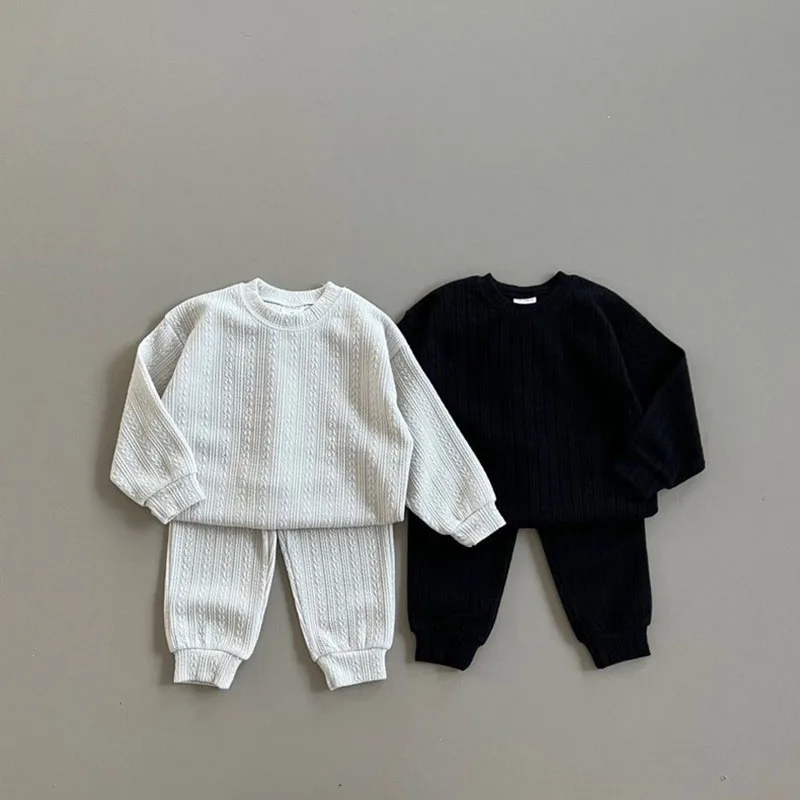 

2PCS Casual Baby Girls Boys Clothes Autumn New Pullover Long Sleeve Tops+Solid Pants Suit Fashion Children Soft Outfits 1-6 Year