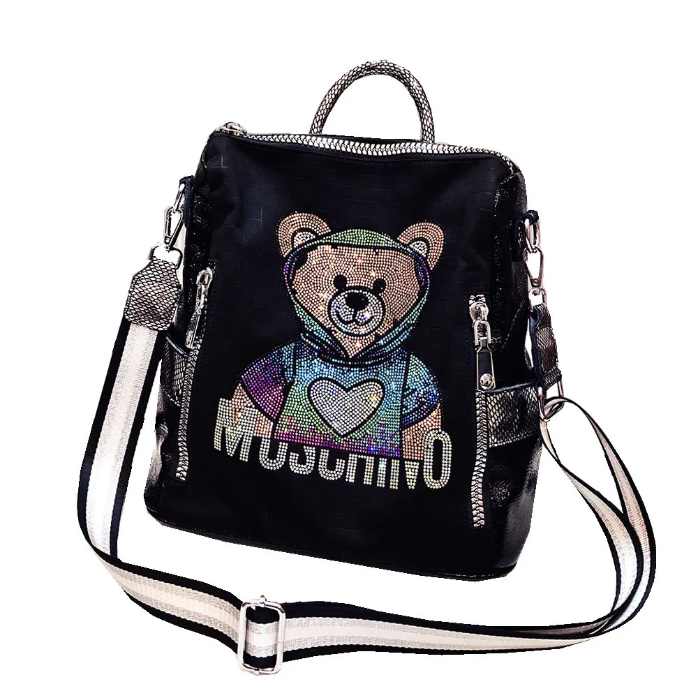 2024 New Arrival Women\'s Backpack with Colorful Diamonds Cute Bear Luxury Bagpack Large Capacity Shoulder Bag