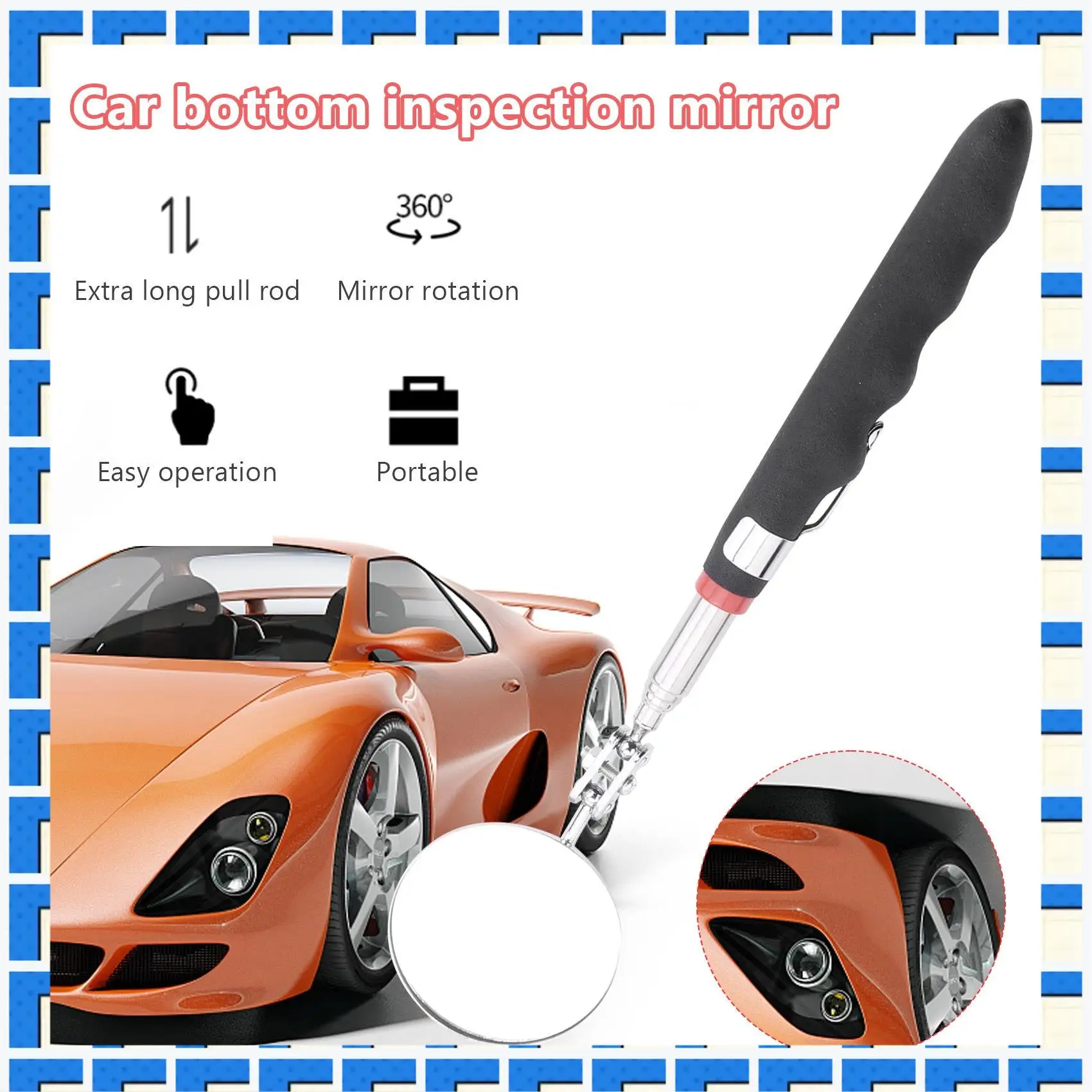 

ABNG 2-Pack Round 2-Inch Telescoping Inspection Mirror,Extends Up To 24.5 Inches,Black