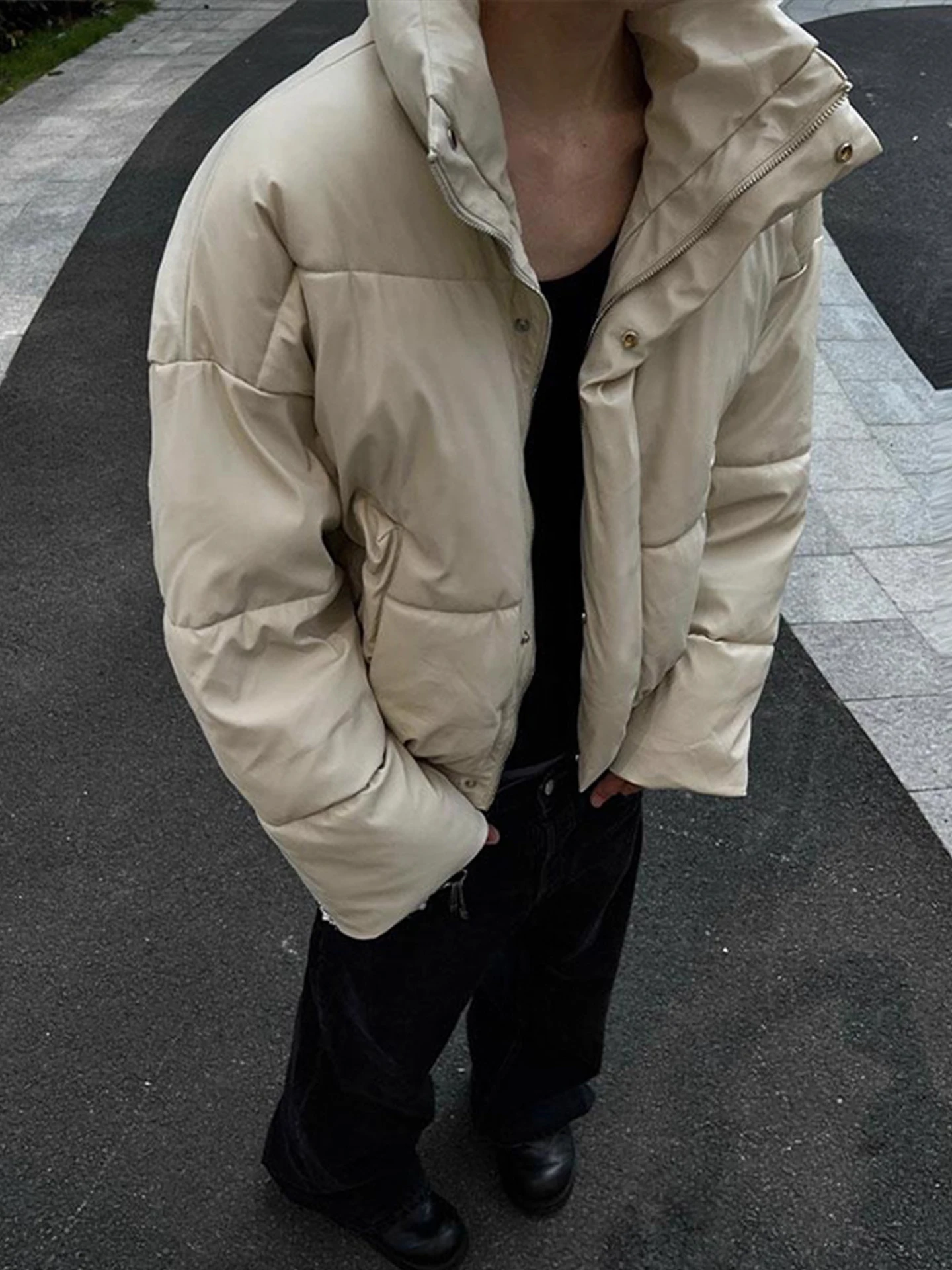 

Retro American Cleanfit ort Cotton Jaet Men's Winter High Street Stand Collar Warmth Feeling High Street Cotton Coat