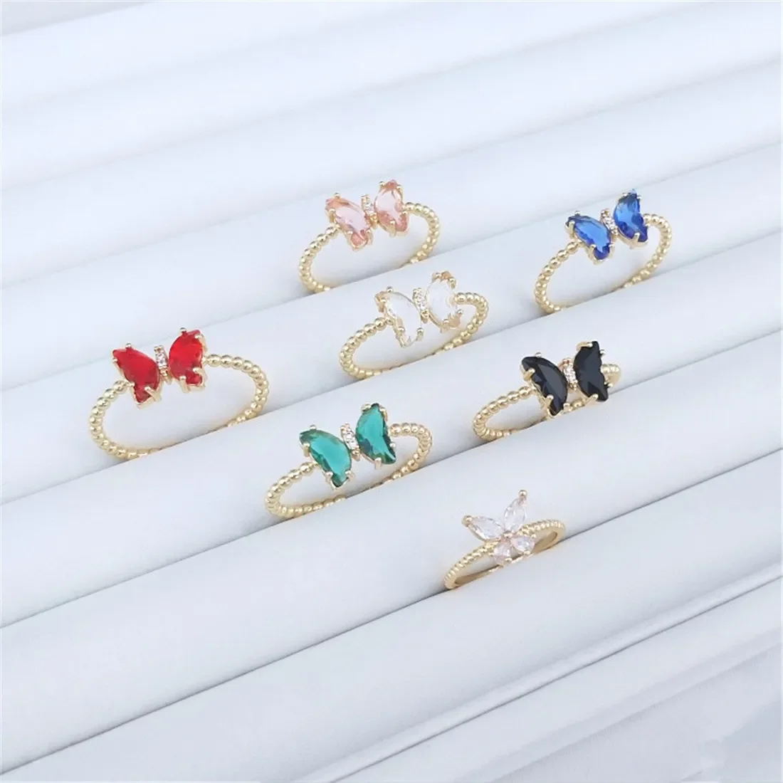 14K Gold-plated Zircon Butterfly Ring Colorful Zirconium Open Ring Fashion Luxury Advanced Exquisite Simple Ring B705