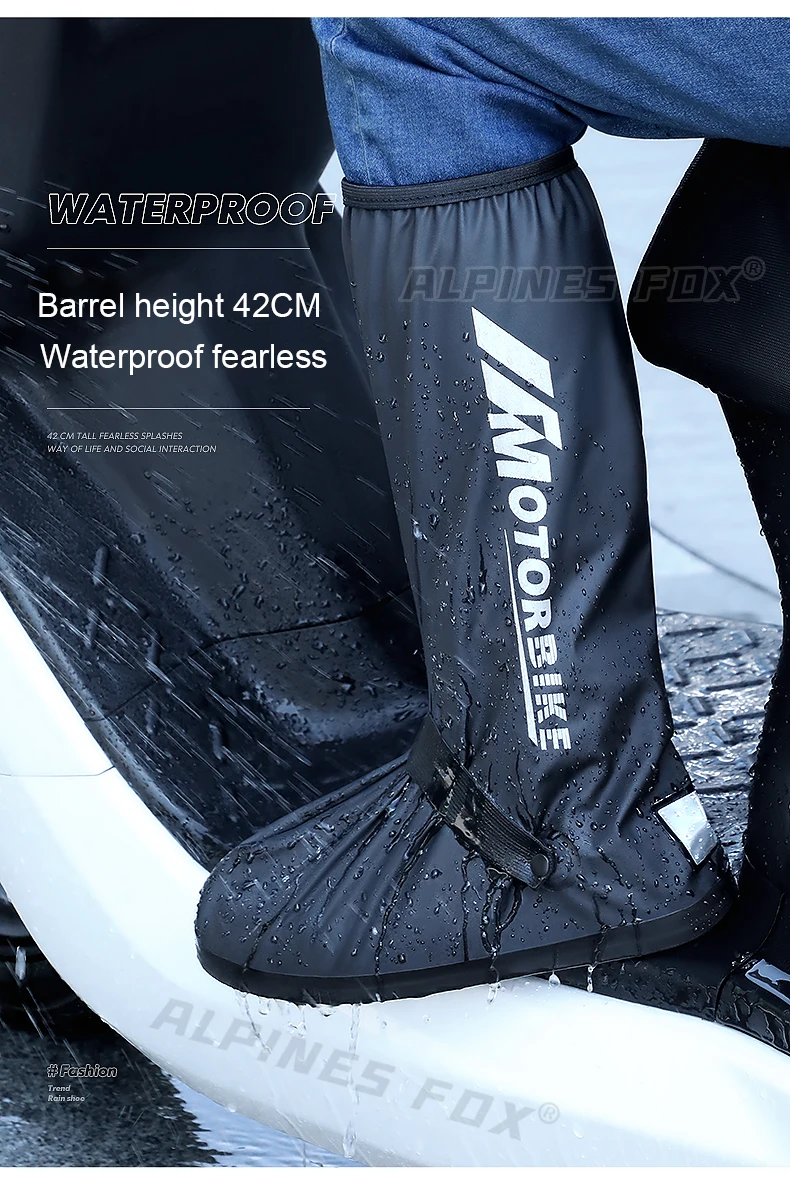 Motorrad-Regenstiefel mit hohem Schlauch, wasserdicht, reflektierend, rutschfest, für Motorrad, Radfahren, Fahrrad, wiederverwendbares Schutzzubehör – Detail 3