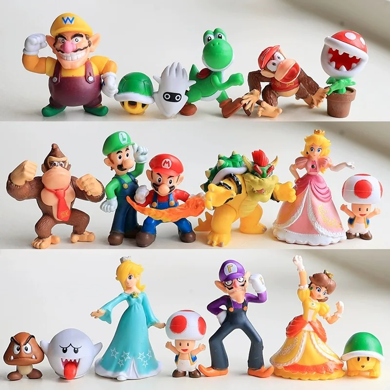 6-18pcs/set Super Mario Bros PVC Action Figure Toys Dolls Model Set Luigi Yoshi Donkey Kong Mushroom for kids birthday gifts