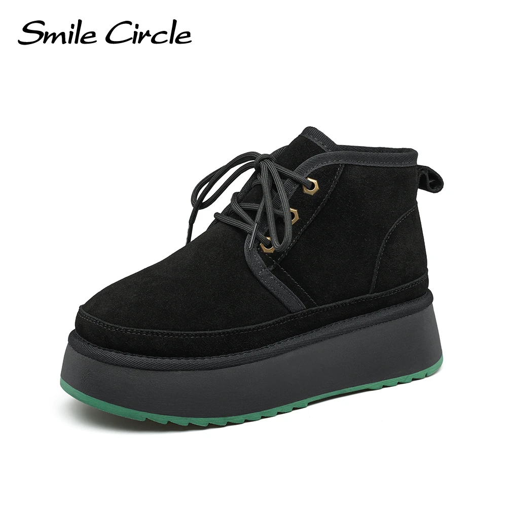 Smile Circle Snow Boots Women Suede Lace Up Thick Bottom Boots Warm Fashion Casual Shoes