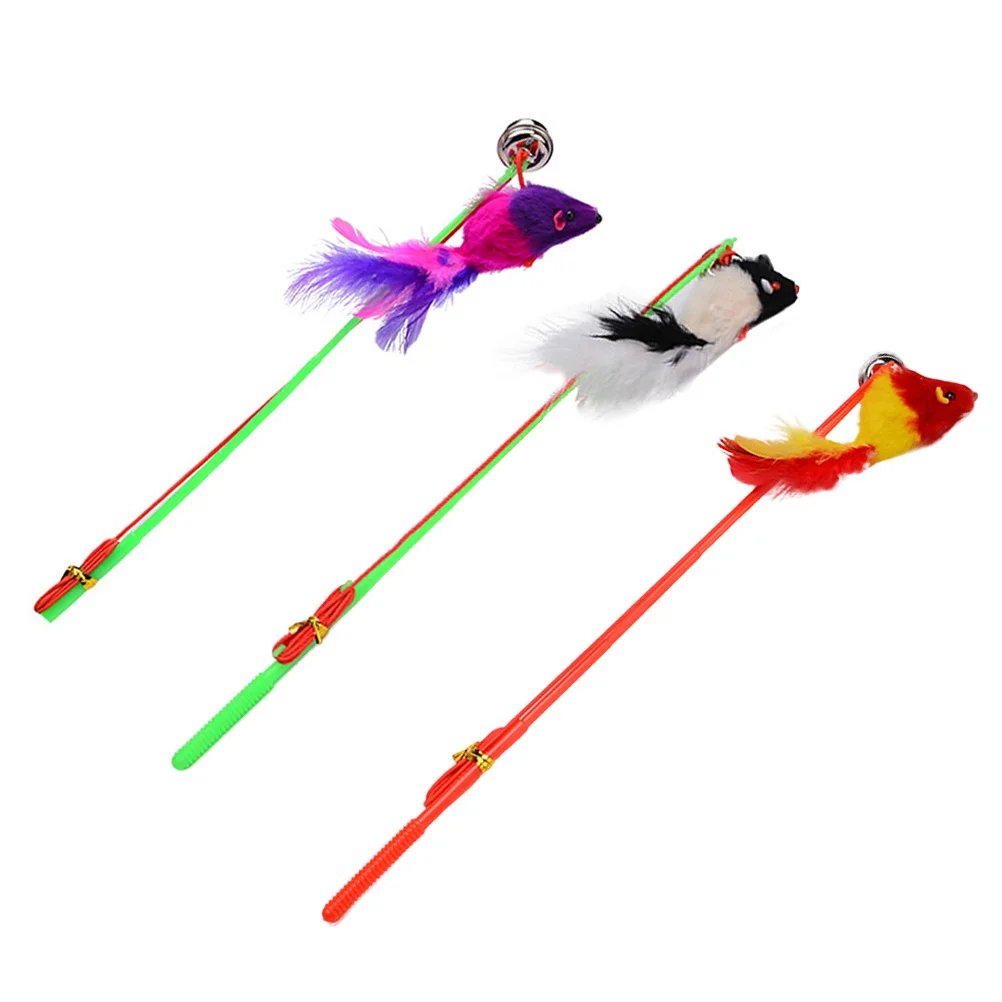 

3Pcs Elastic Rope Cat Teasing Sticks Pet Cat Interactive Playing Wand Kitten Chasing Training Exercise Kitten Teasing
