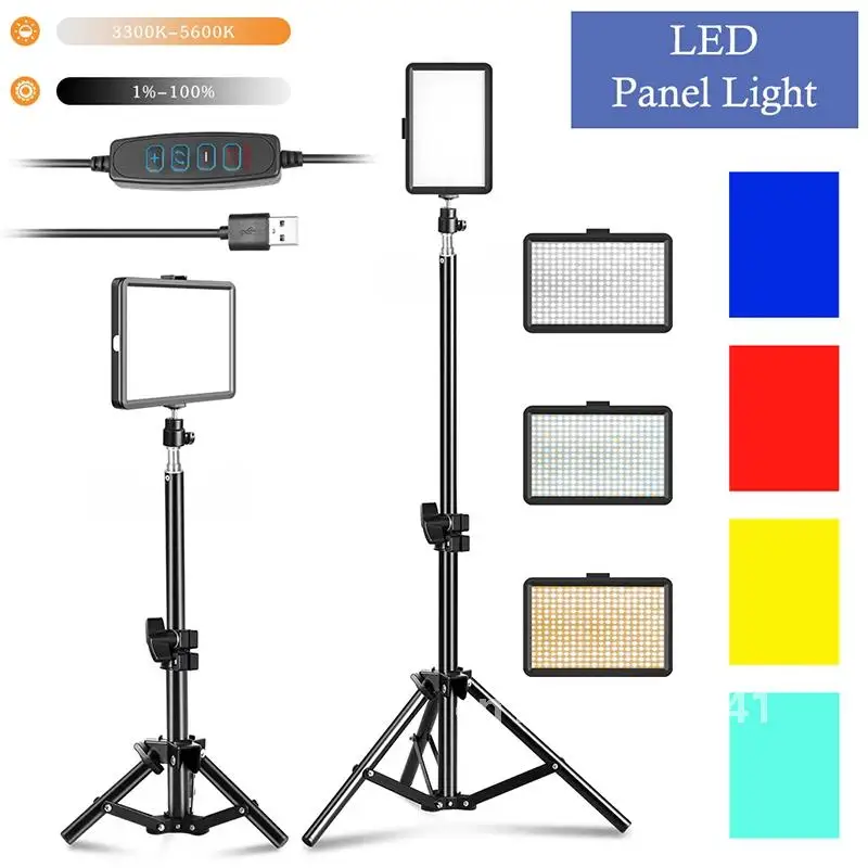 6 Inch LED Video Light Kit Dimmable Continuous Portable Photography Lighting with Tripod Stand & Color Filter for Tabletop Shoot