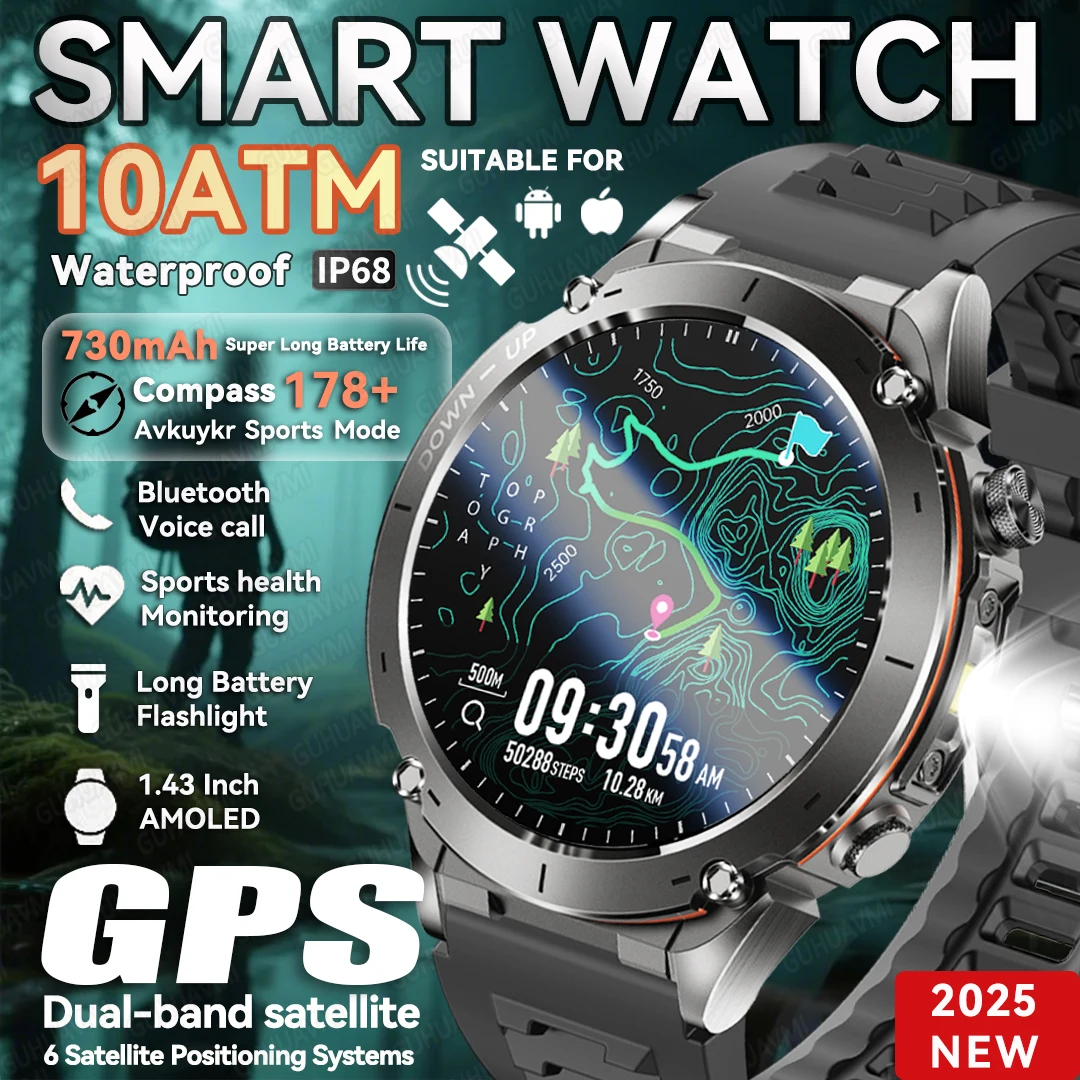 

2025 New For Xiaomi IOS Ultra GPS Smart Watch 10ATM Waterproof Built-in Dual-band GNSS Compass Military Sport Men SWIM Bracelet