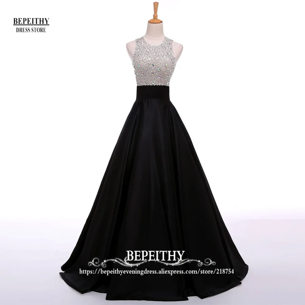 BEPEITHY Customized Real Image A Line Evening Dress Beadings Crystal Bodice Open Back Party Elegant Vestidos De Fiesta Elegantes