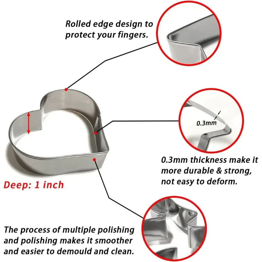 القلب كوكي القواطع مجموعة 6 قطعة الفولاذ المقاوم للصدأ قوي المعادن فندان كوكي القواطع البسكويت قالب اكسسوارات المطبخ أداة ل Val #5