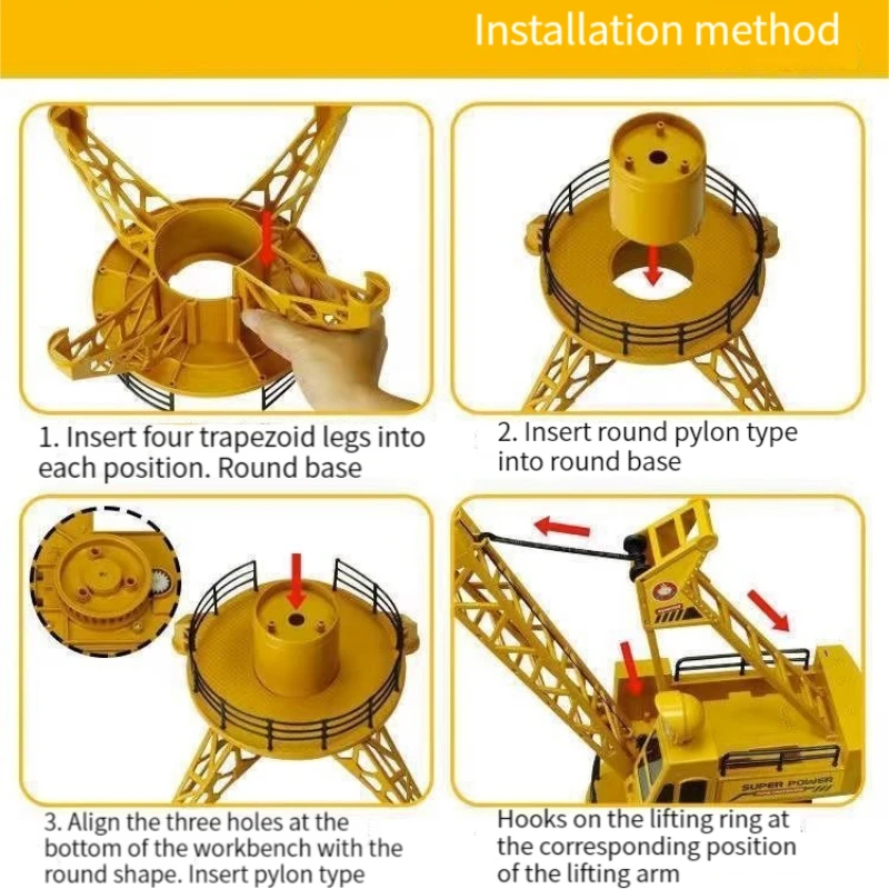 RC Truck Children\'s Electric Remote Control Tower Crane Model Engineering Vehicle Simulation Crane Toys for Boys Birthday Gift
