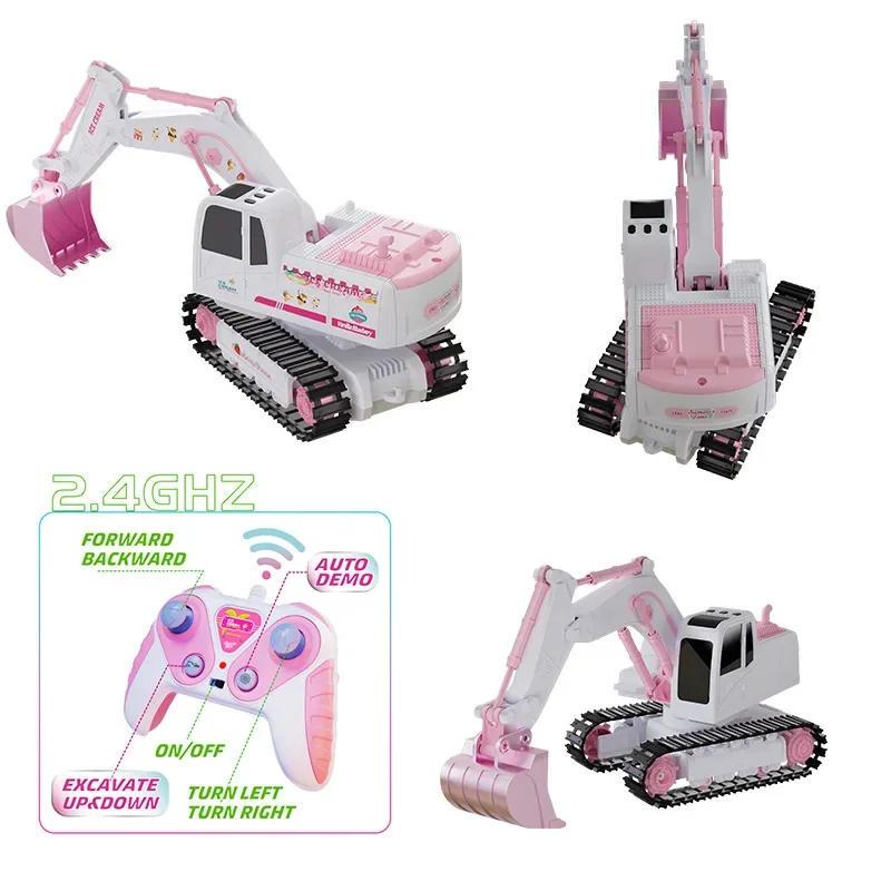 Children's remote control excavator toy pink girl cute charging excavator simulation construction vehicle excavator RC car