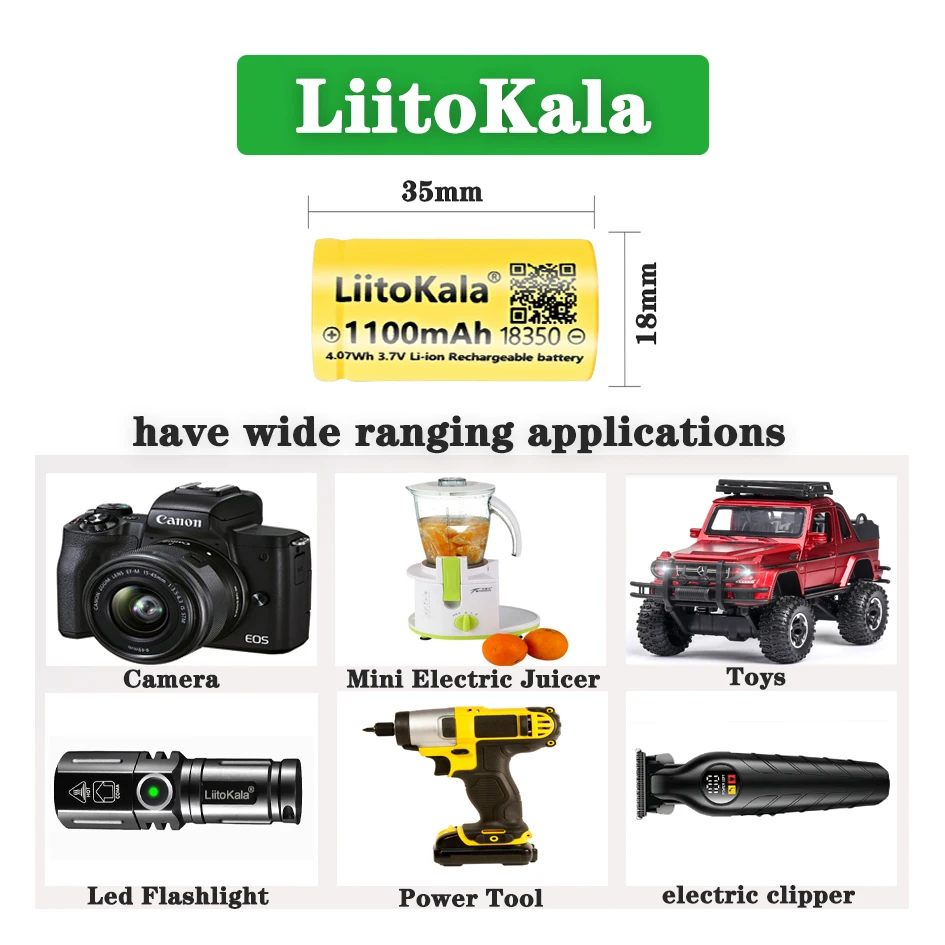 1-90 قطعة LiitoKala أعلى قدرة 18350 1100mah بطارية INR18350 3.7 فولت بطاريات قابلة للشحن بطارية ليثيوم أيون للعب الكهربائية