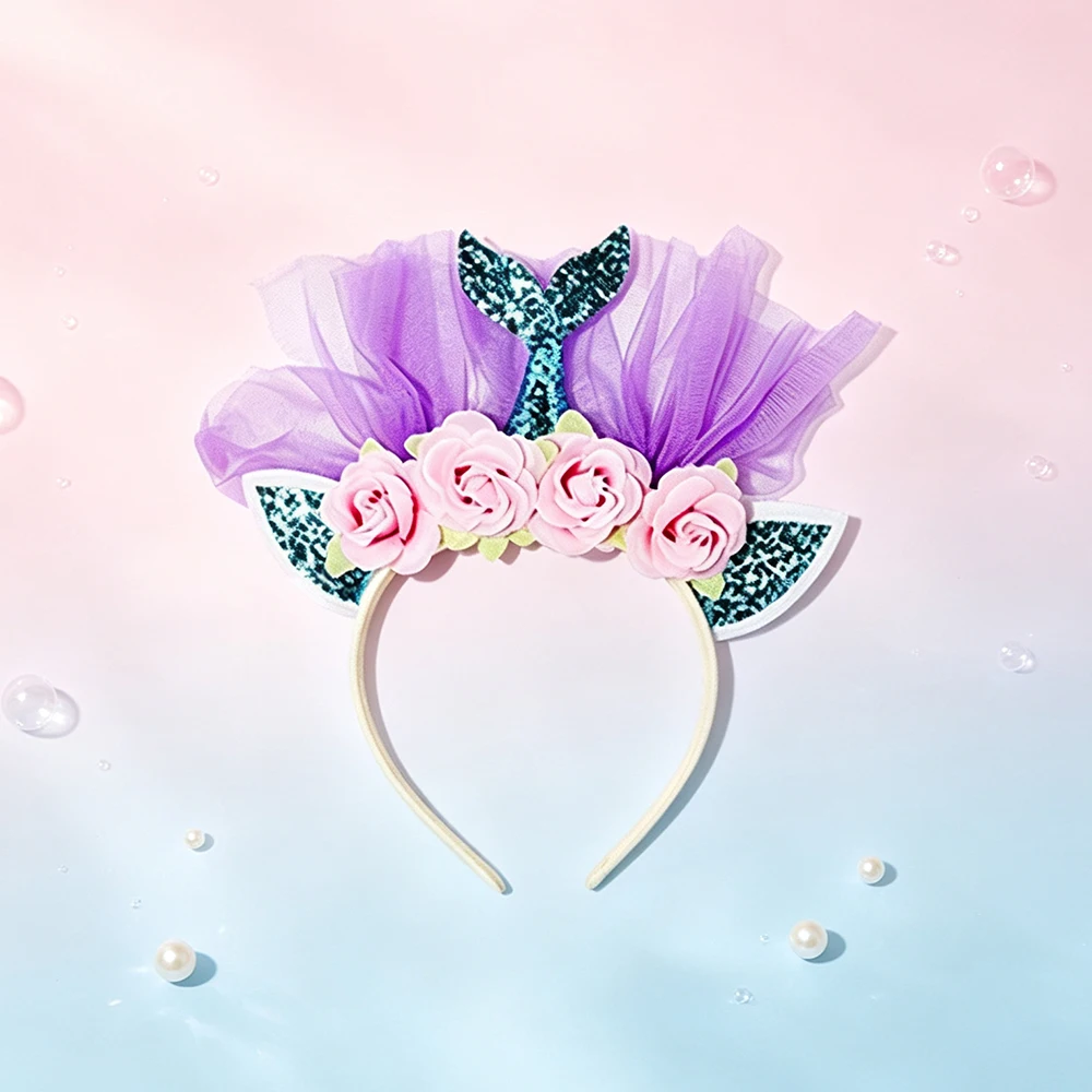 1/3/5Pcs Flower Fish Tail Headband Mermaid Sea Theme Hair Hoop For Girls Birthday Halloween Carnival Party Costume Accessory