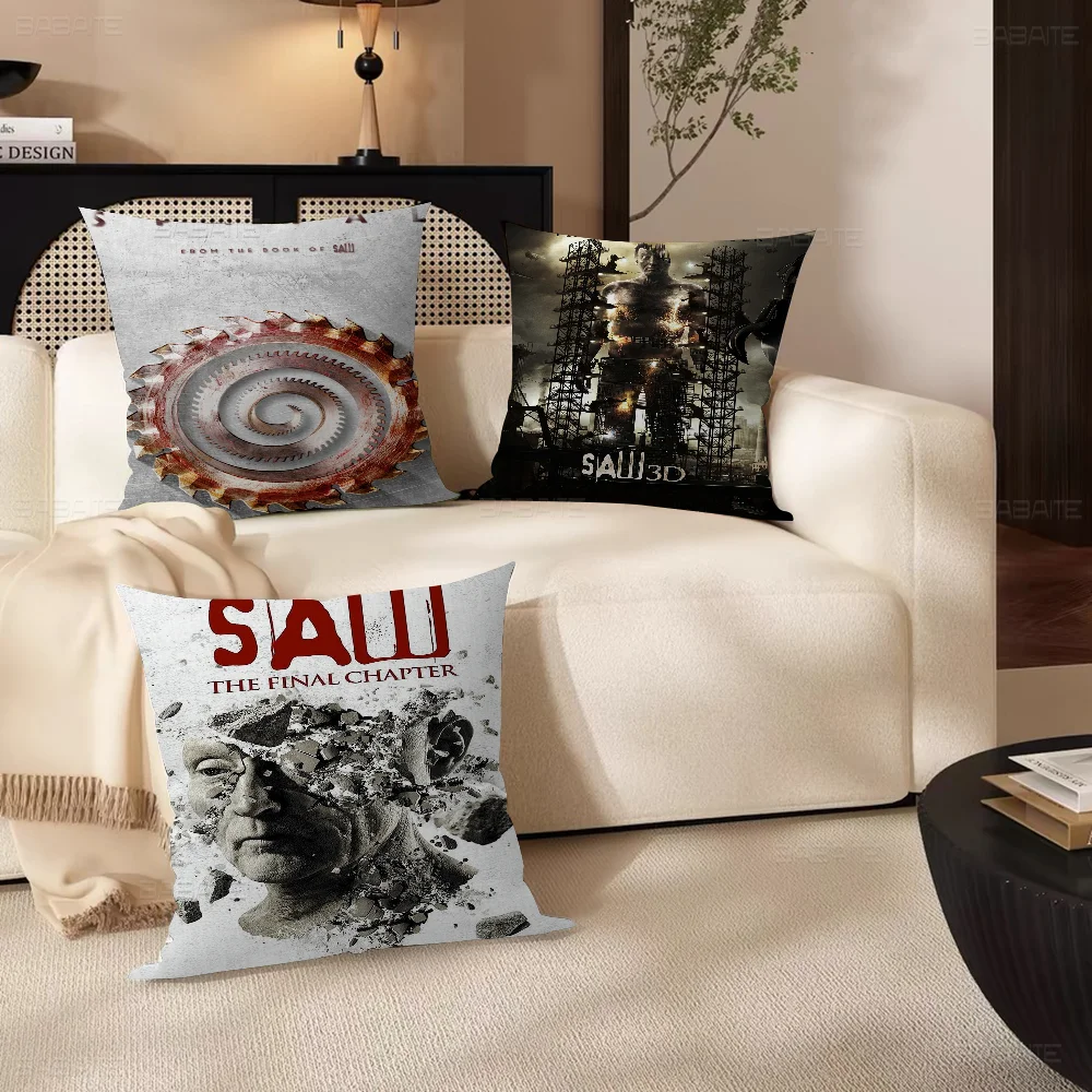 Horror Movie Saw Pillow Covers Cartoon Sofa Decorative Home Double-sided Printing Short Plush Cute Cushion Cover