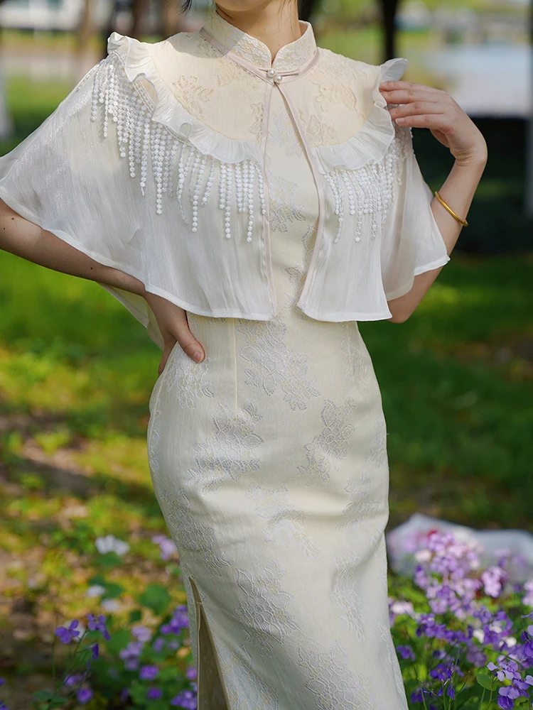 

Летний комплект Jiangnan Cloudy: улучшенная версия плаща с кружевом для девушек, повседневный винтажный стиль, миди-длина