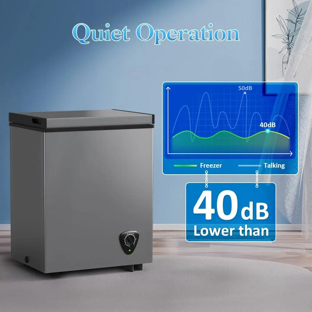 Chest Freezer - Compact Deep Freezer Small Freezer 7 Adjustable Temperature with Removable Basket, 3.5 Cubic Feet Energy Saving