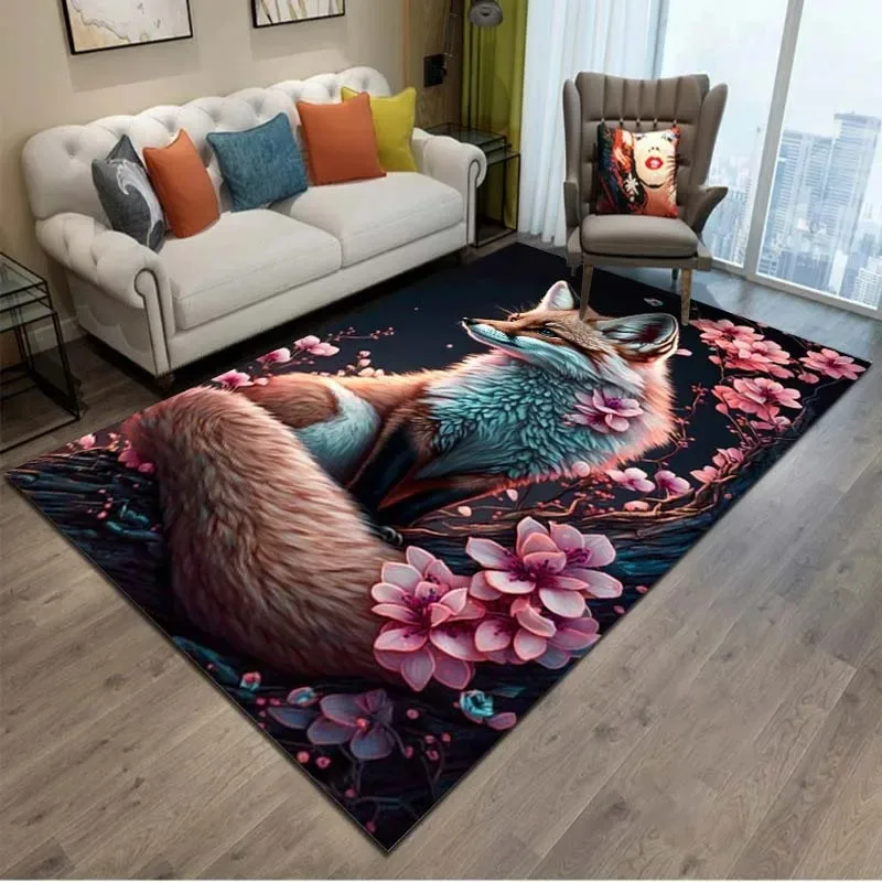 3D Fox Print Carpets for Living Room Decoration Polyester Cartoon Animals Decorative Rugs Non Slip Kids Room Play Mat Home Decor