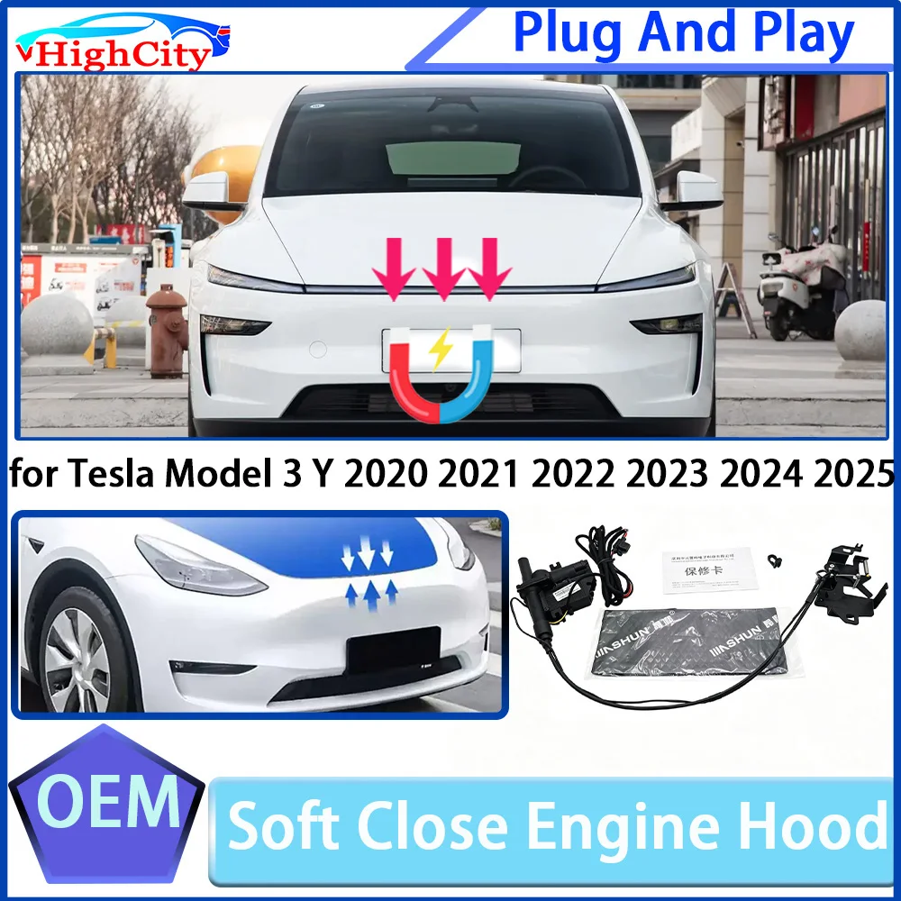 HighCity for Tesla Model 3 Y 2020-2025 Hood Soft Close Engine Hood Electric Automatic Lock Car Suction Latch Anti-Pinch System