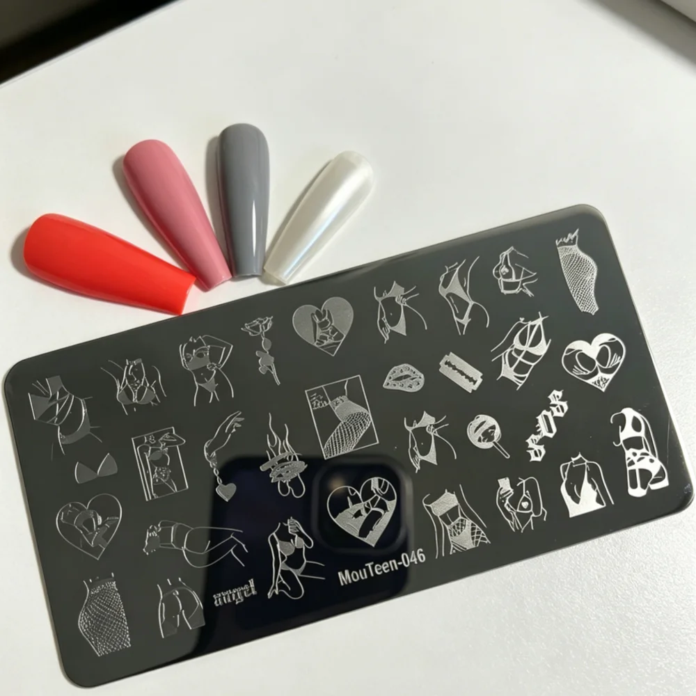 MouTeen046 Chic Female Figure Nail Stamping Plate Stylish Body Silhouette Heart Lip Print Nail Art Stamp Plate DIY Printing Tool