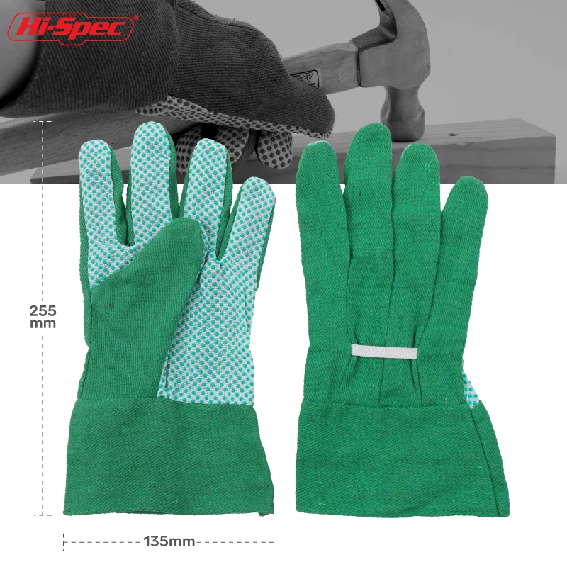 

Hi-Spec A Pair/set 10 Inch Spot Molding Knitted Gloves Durable Green Cotton Yarn Gardening Glove Work protection gloves