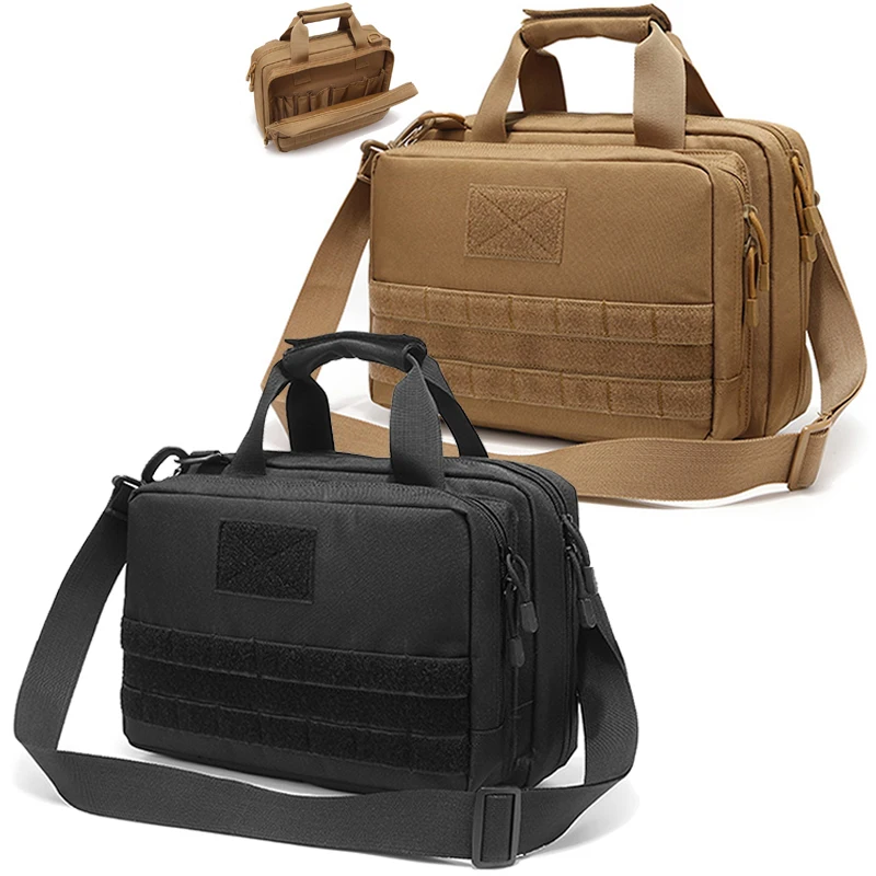Shooting Range Bag Tactical 2 Pistol Bag Gun Case EDC Shoulder Bag Short Gun Transport Case with Holster Hunting Sling Pack New