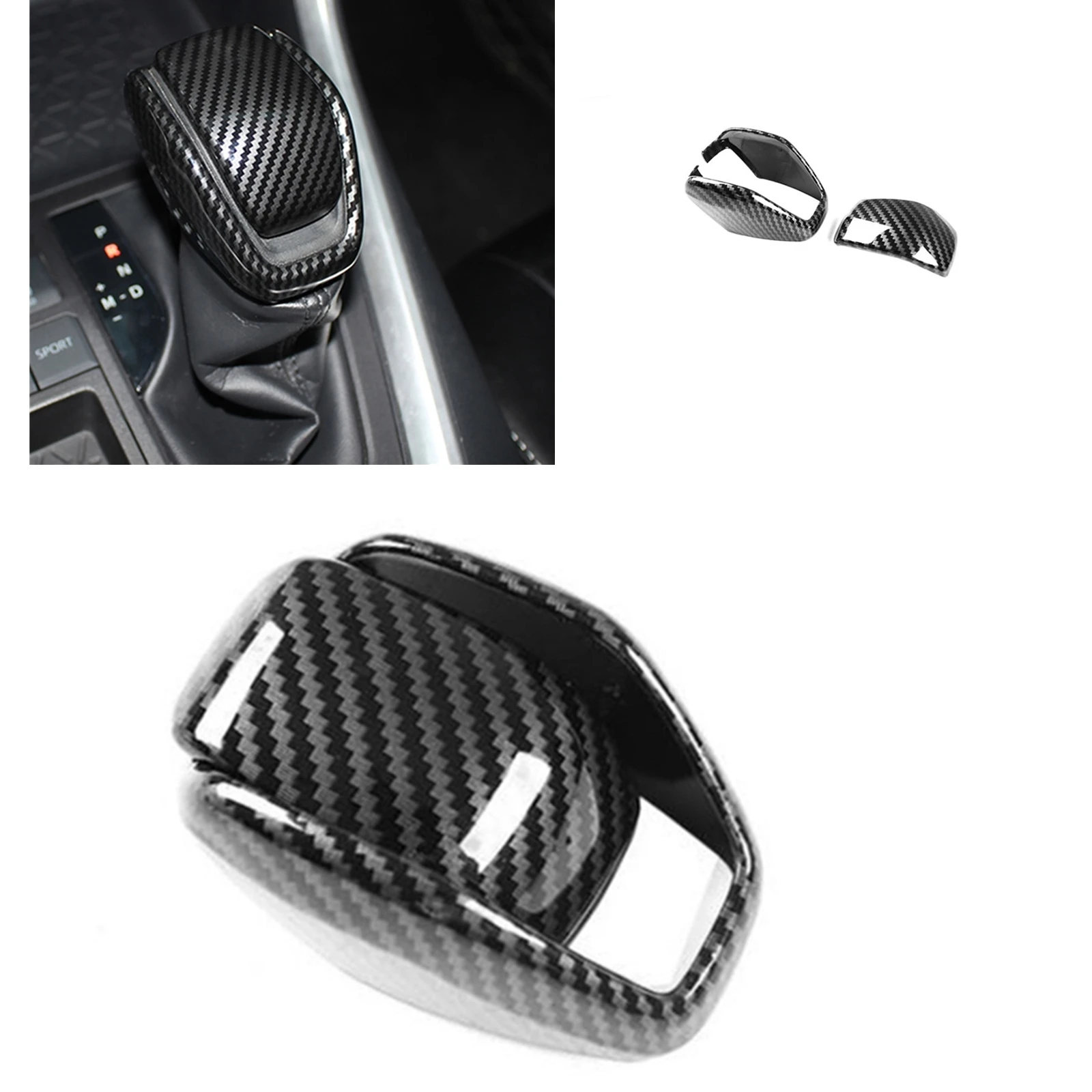 

Gear Shift Head Knob Cover Trim ABS Carbon Fiber Look Car Shifter Handle Paddle Cap Shell For Toyota RAV4 XA50 2019-2023