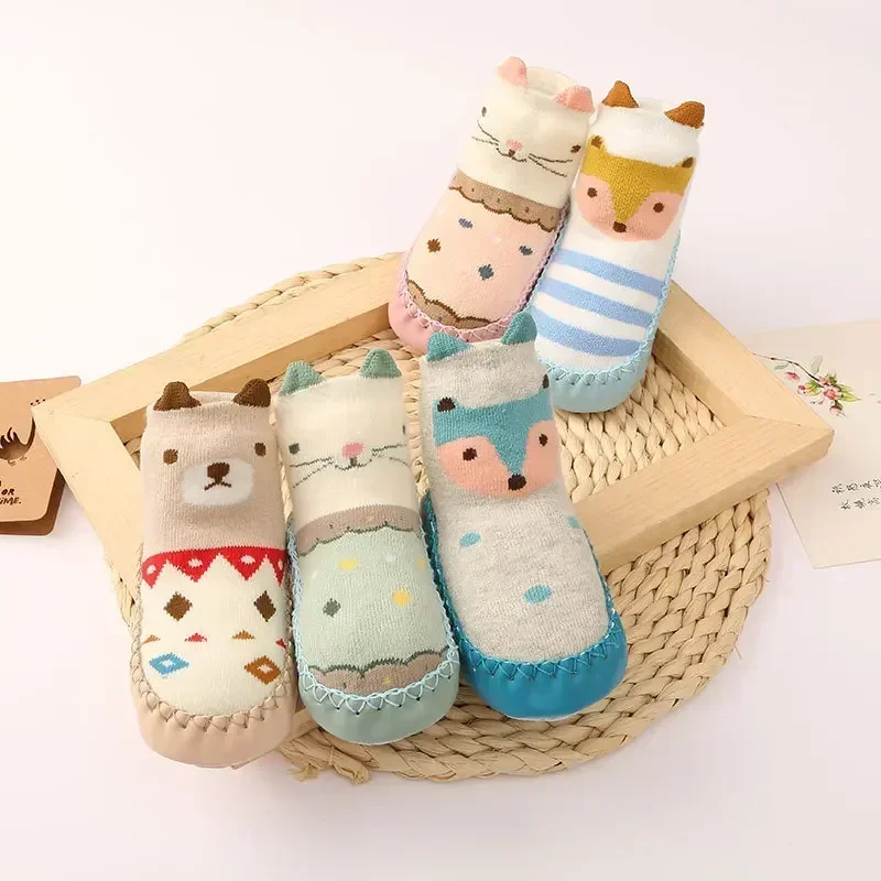 Winter Baby Cartoon Animal Floor Socks with Rubber Soft Anti Slip Sole Newborn Girls Boys Cute Toddler Shoes Socks Infant Stuff