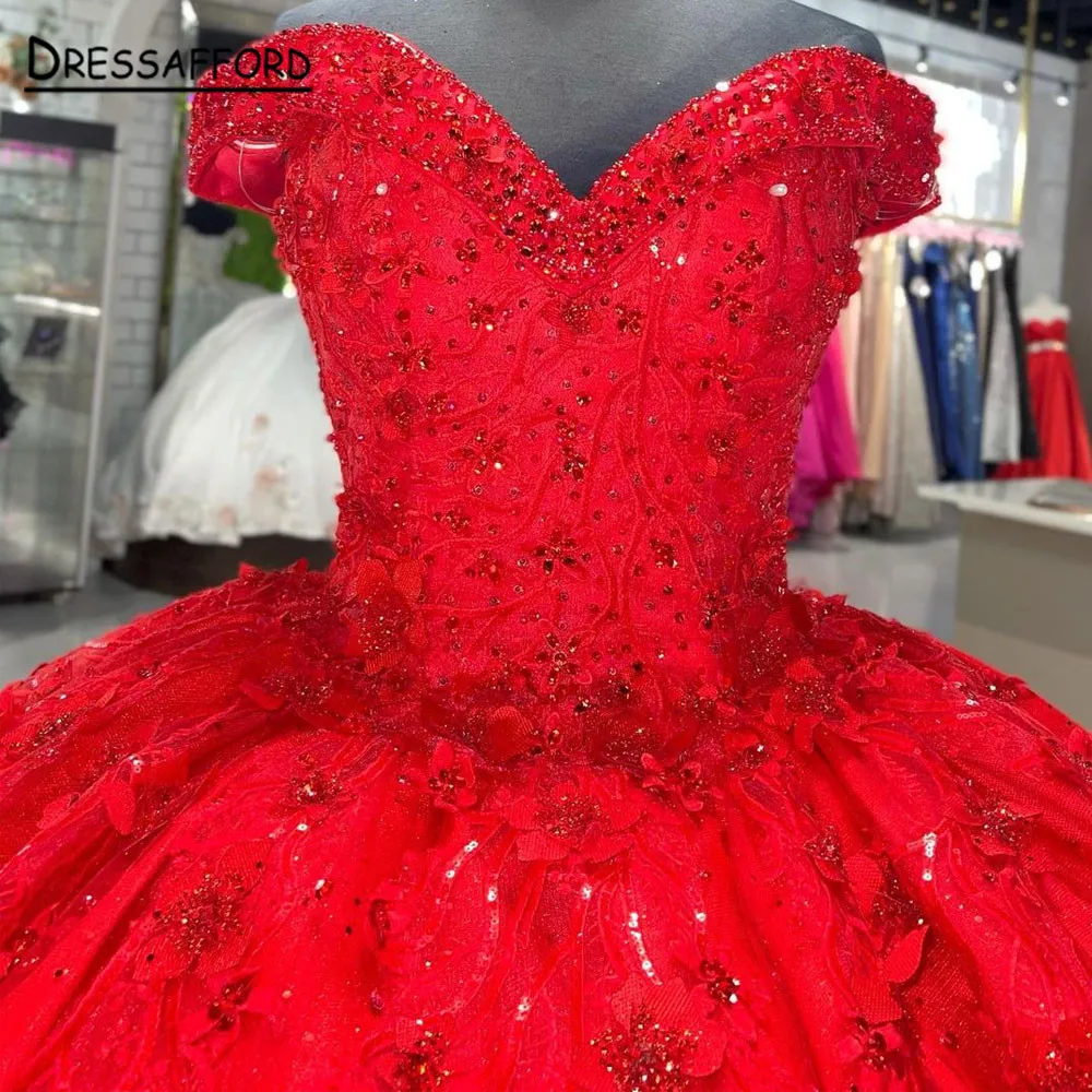 Quinceanera vermelho vestidos de baile inchado tule rendas apliques miçangas 2022 doce 15 16 vestidos festa baile vestidos