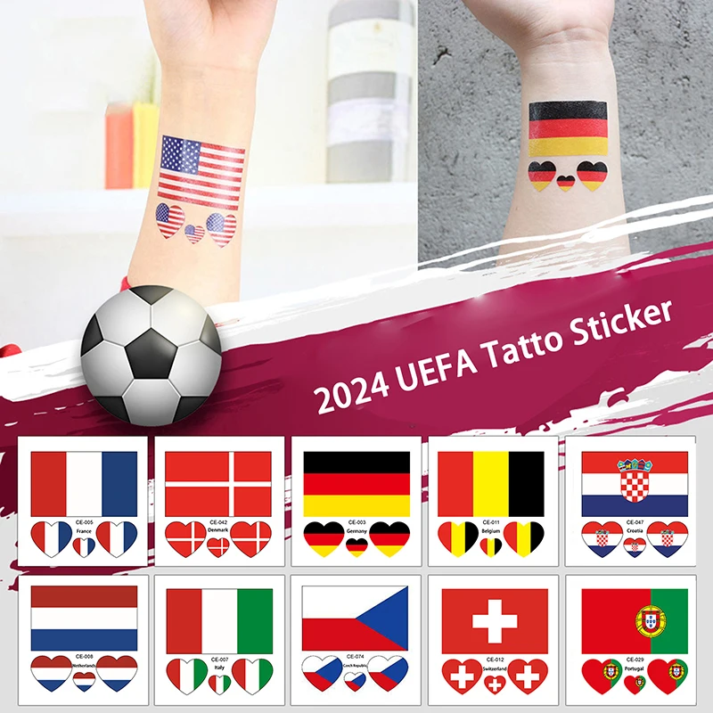 10 Sheets 2024 European Cup Flag Temporary Tattoos National Flag Face Stickers Waterproof Arm Stickers Germany Football Fan Gift