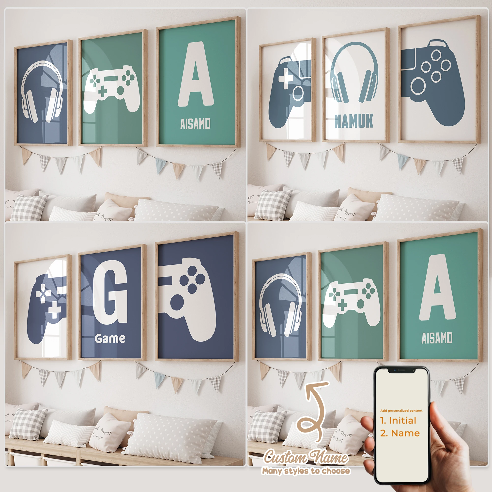 3 Stück personalisierte, individuell gestaltete Cartoon-Spiel-Wandkunstdrucke, Leinwandposter, Gemälde für Wohnzimmer, Kinderzimmer, Heimdekoration