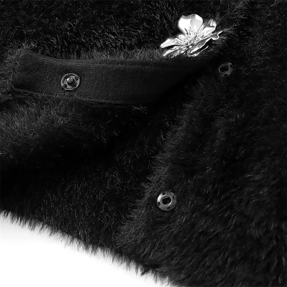 2024 autumn and winter new lazy artificial fur effect round neck long sleeved knitted cardigan jacket