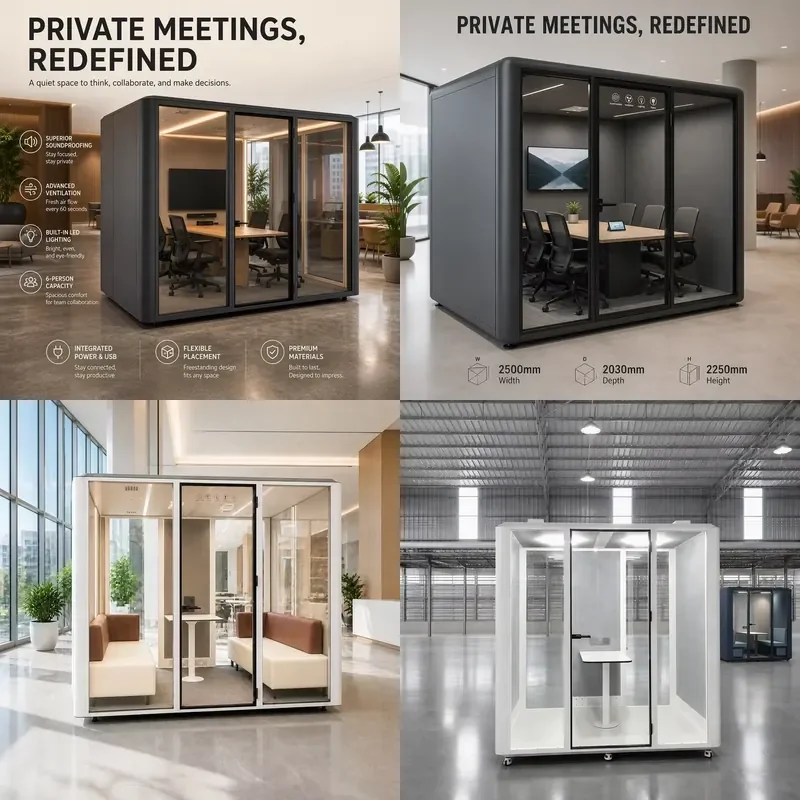 for Soundproofing Portable Modular Deluxe Standard 6 Person Modern Silent Cabin Privacy Office Meeting Room Booth