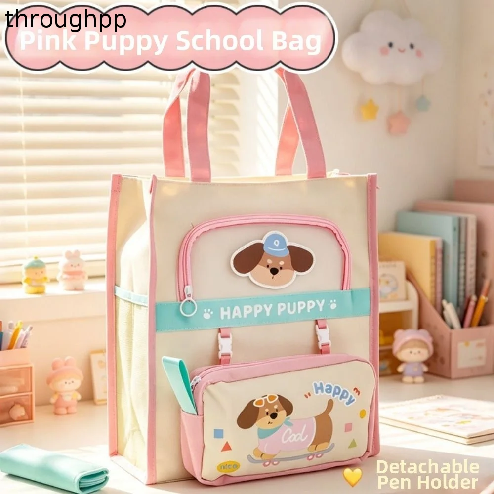 Cartoon Tote School Bag Kawaii Detachable Pencil Bag Book Storage Bag Large Capacity with Handle Tutorial Bag