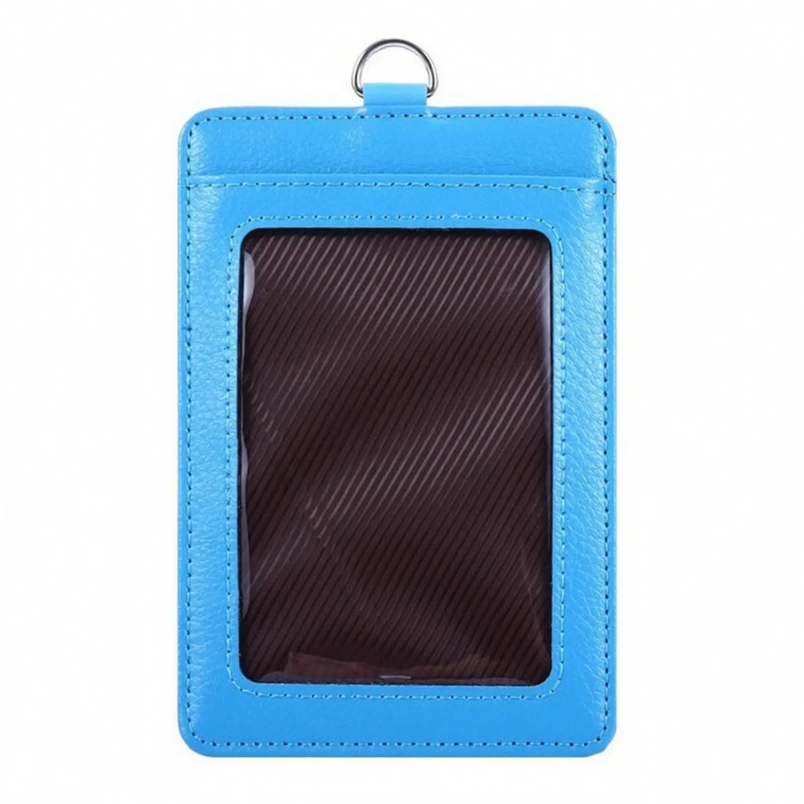 Vertical ID Card Holder PU Leather with Metal Loop Clear Viewing Panel for Employee Badge School Pass