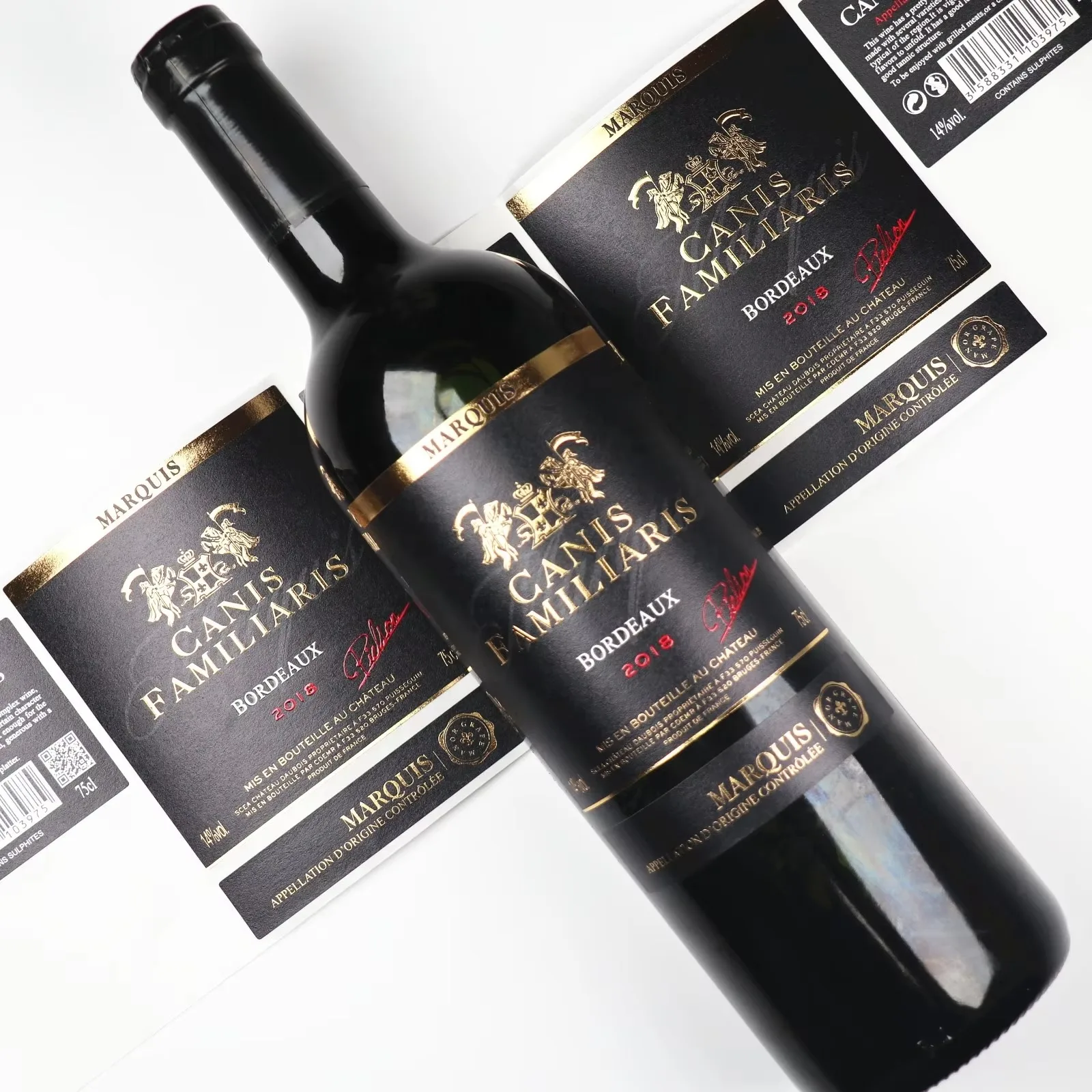 

Индивидуальные этикетки для вина с золотой фольгой｜УФ-печать｜Тисненый логотип｜Водостойкий клей