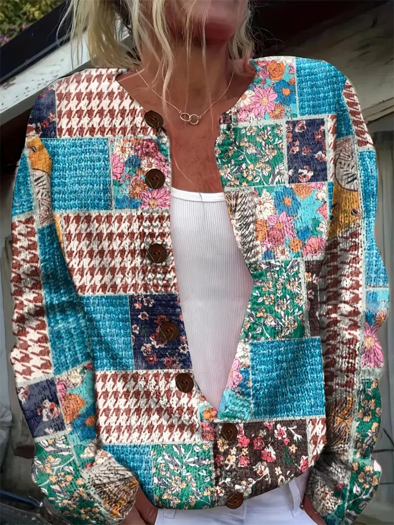 

Women's Sweater Cardigan for Women Online Celebrity Fried Street Women's Knitted Printed Cardigan Sweater Niche Design Floral