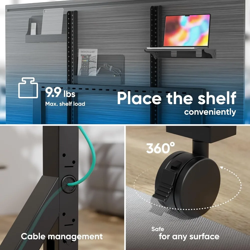 حامل تلفزيون متنقل من Onkron لأجهزة التلفاز مقاس 70-110 بوصة يصل إلى 266 رطلاً، حامل تلفزيون محمول قابل للتعديل مع عجلات، ماكس فيسا 1000x800، he