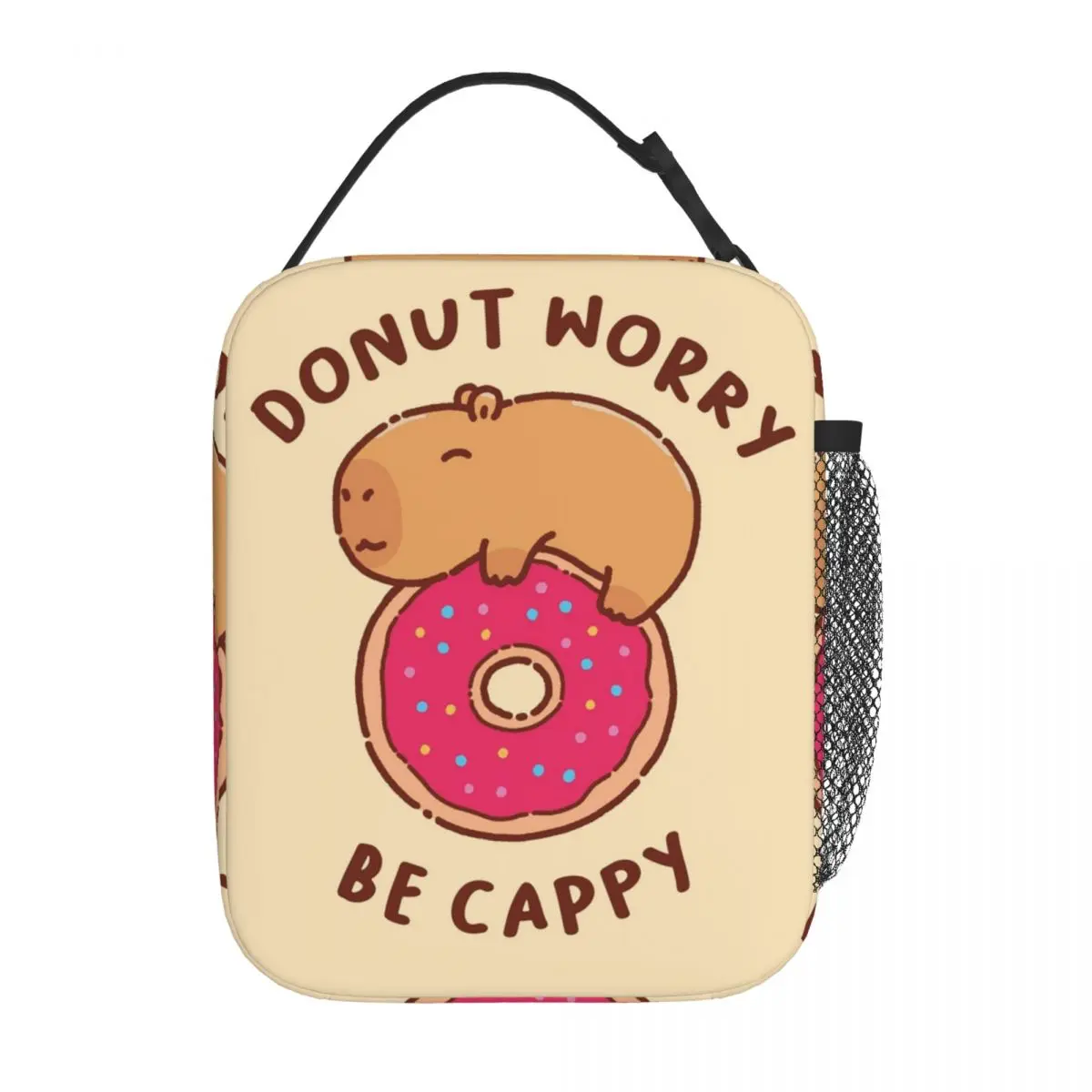 Capybara On Donut Be Happy Insulated Lunch Bag Storage Food Box Reusable Thermal Cooler Bento Box Work