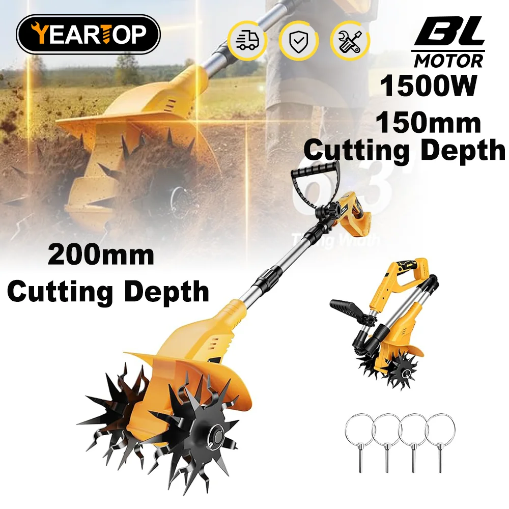 Electric Garden Tiller Lawn MowerCultivator Scarifier Foldable Rototiller Soil Loosener Garden Tool Compatible with Dewalt
