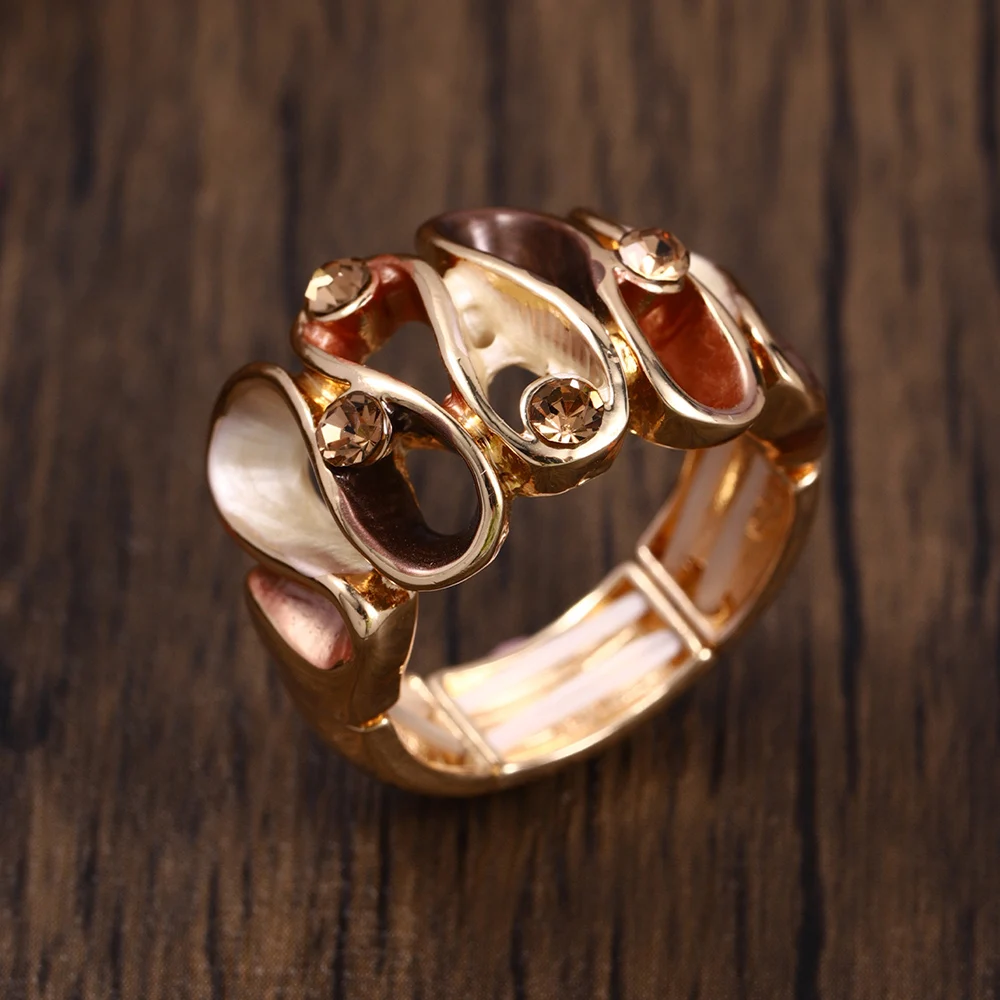 Fashion Drip Oil Geometric Rings for Women Accessories Trendy Elastic Adjustable Wide Gold Color Ring Party Prom Jewelry Gift