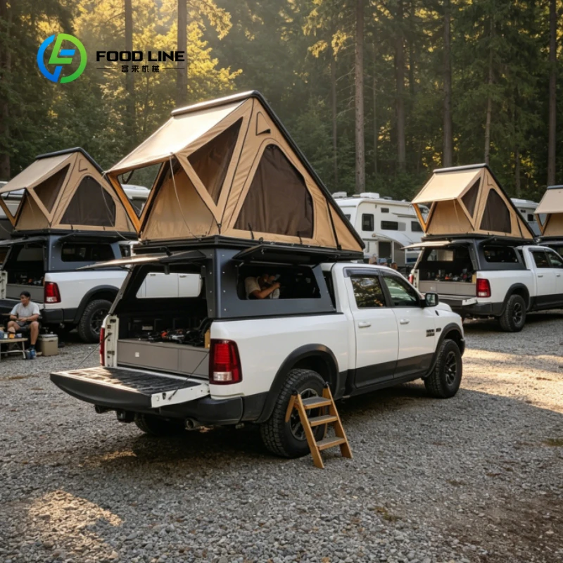 Customized Triangle Hard Shell Rooftop Tent, Split Pickup Camping Shelter with Sealed Bed Cover for Suburban Weekend Camping